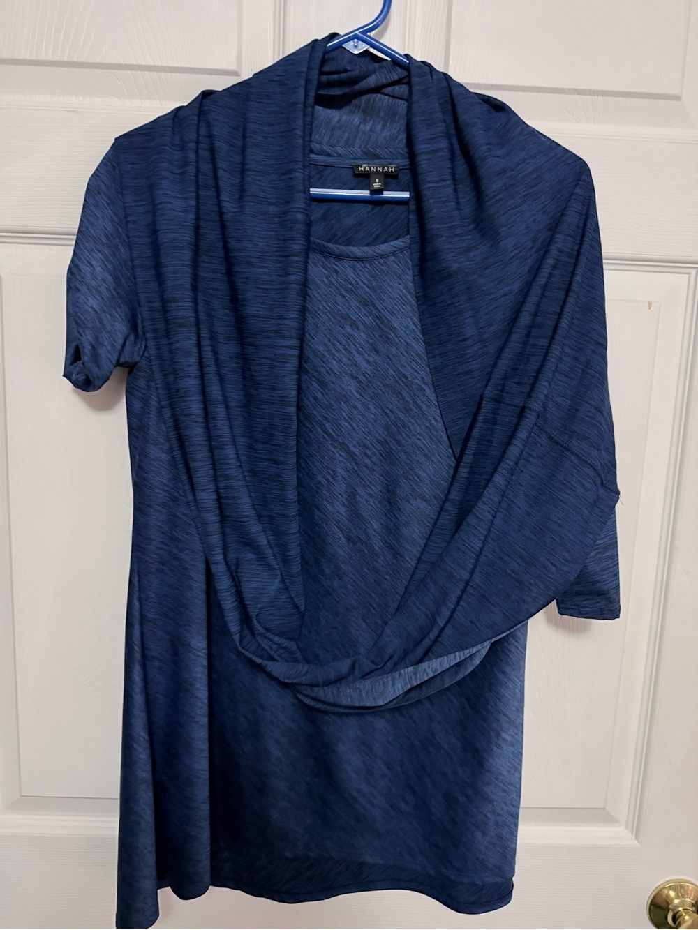Hannah Navy Space-Dye Draped Open-Front Women's Top